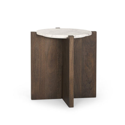 22" White and Brown Stone and Wood Tray Table HomeRoots