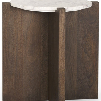 22" White and Brown Stone and Wood Tray Table HomeRoots