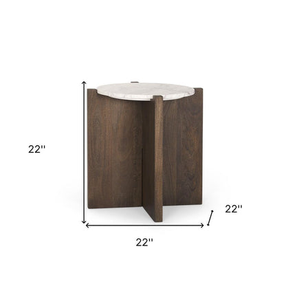 22" White and Brown Stone and Wood Tray Table HomeRoots