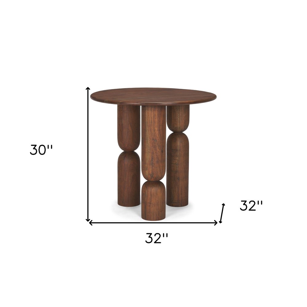 30" Brown Solid Wood Round End Table