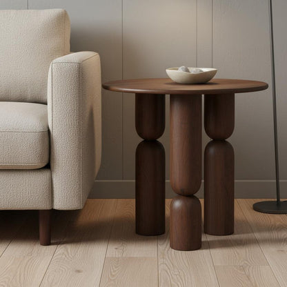 30" Brown Solid Wood Round End Table