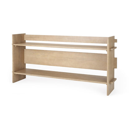 76" Natural and Brown Solid Wood Sled Console Table With Two Shelves HomeRoots