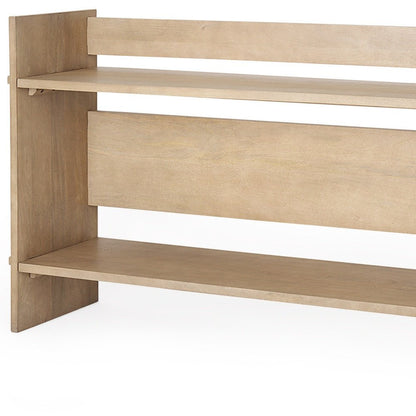 76" Natural and Brown Solid Wood Sled Console Table With Two Shelves HomeRoots
