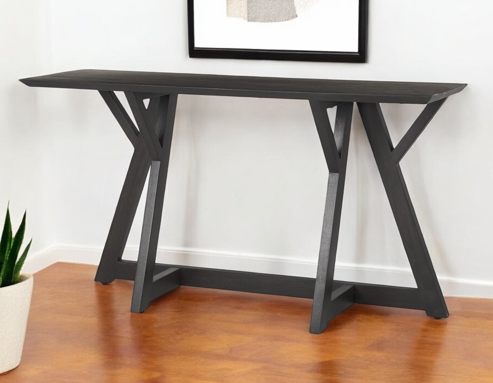 54" Brown Solid Wood Trestle Console Table HomeRoots