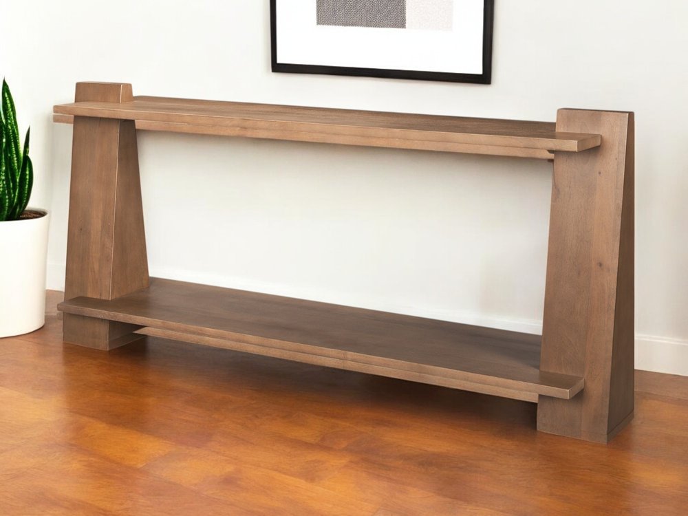 67" Brown Solid Wood Solid Console Table With Shelf HomeRoots