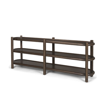 80" Dark Brown Solid Wood Oval Six Leg Console Table With Two Shelves HomeRoots