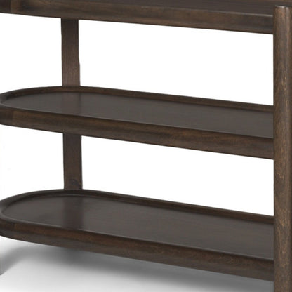 80" Dark Brown Solid Wood Oval Six Leg Console Table With Two Shelves HomeRoots