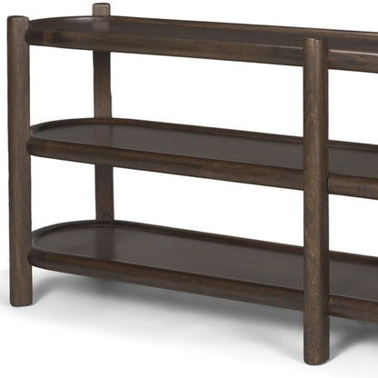 80" Dark Brown Solid Wood Oval Six Leg Console Table With Two Shelves HomeRoots