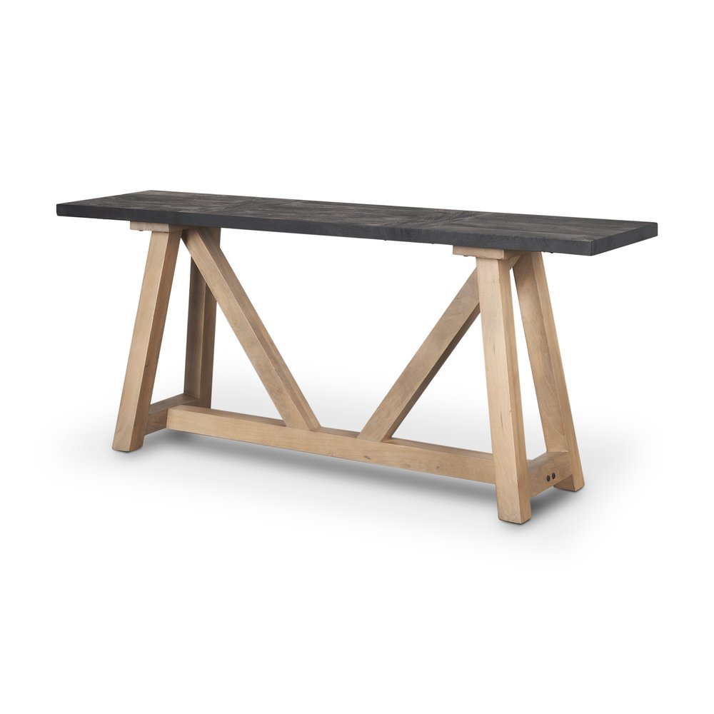 70" Black and Brown Solid Wood Trestle Console Table HomeRoots