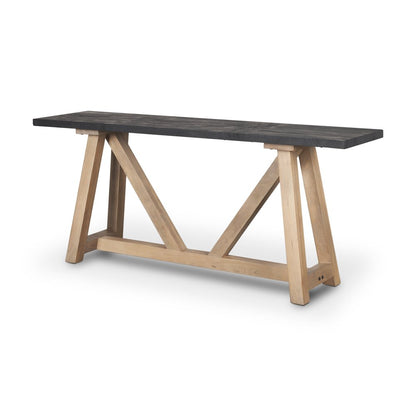 70" Black and Brown Solid Wood Trestle Console Table HomeRoots