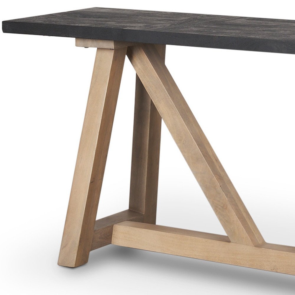 70" Black and Brown Solid Wood Trestle Console Table HomeRoots