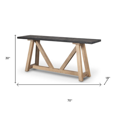 70" Black and Brown Solid Wood Trestle Console Table HomeRoots