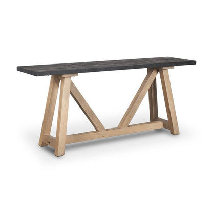 70" Black and Brown Solid Wood Trestle Console Table HomeRoots