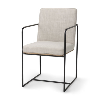 Beige and Black Upholstered Cushion And Metal Dining Arm Chair HomeRoots