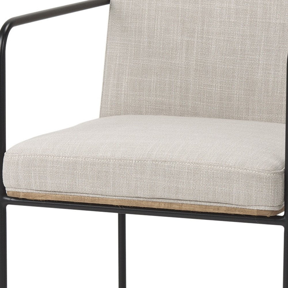 Beige and Black Upholstered Cushion And Metal Dining Arm Chair HomeRoots