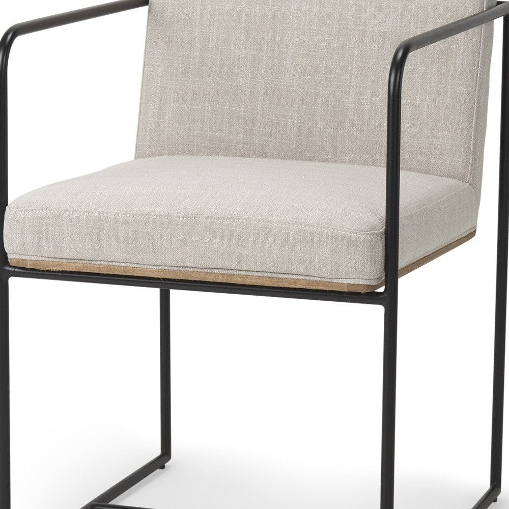 Beige and Black Upholstered Cushion And Metal Dining Arm Chair HomeRoots
