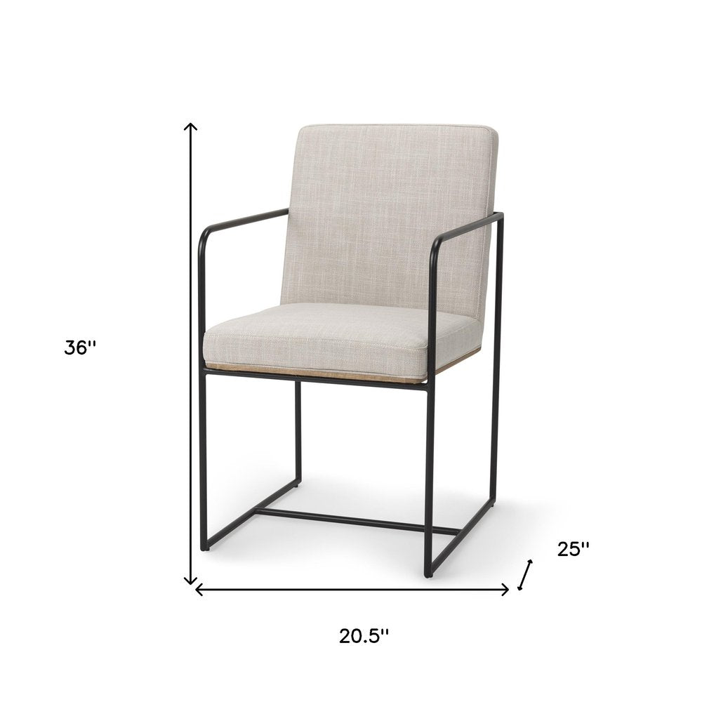 Beige and Black Upholstered Cushion And Metal Dining Arm Chair HomeRoots