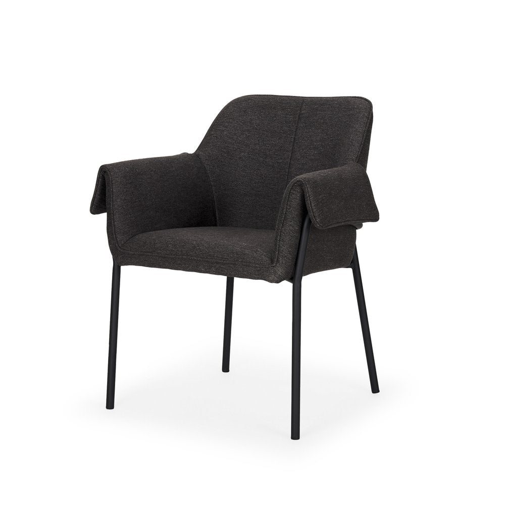 Set of Two Gray and Black Fabric Dining Arm Chairs HomeRoots
