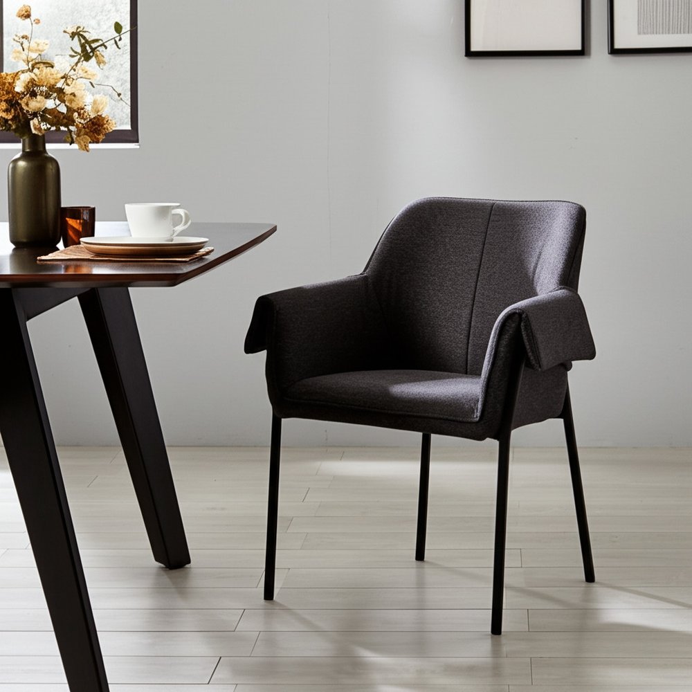 Set of Two Gray and Black Fabric Dining Arm Chairs HomeRoots