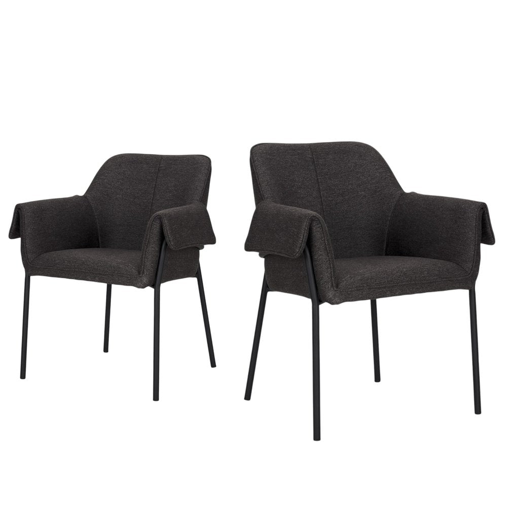 Set of Two Gray and Black Fabric Dining Arm Chairs HomeRoots