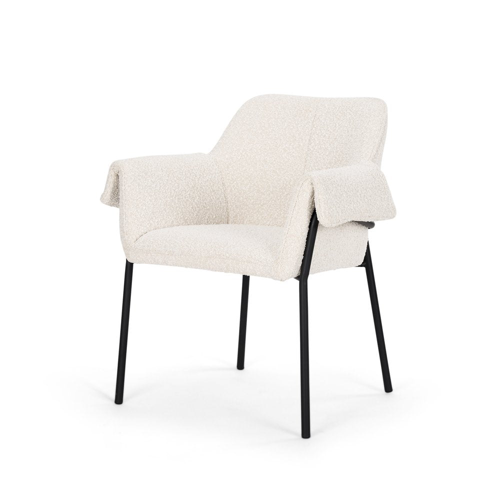 Set of Two Cream and Black Boucle Dining Arm Chairs HomeRoots