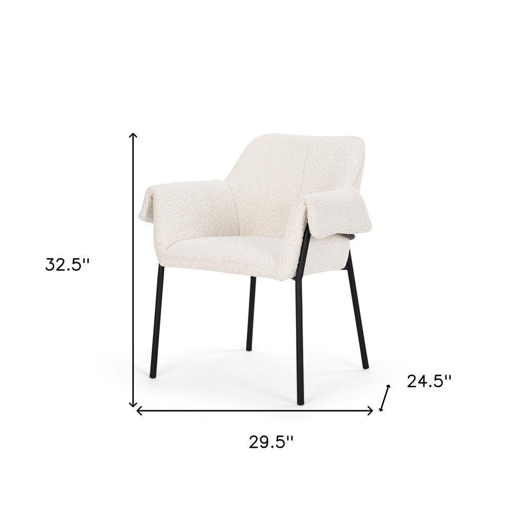Set of Two Cream and Black Boucle Dining Arm Chairs HomeRoots