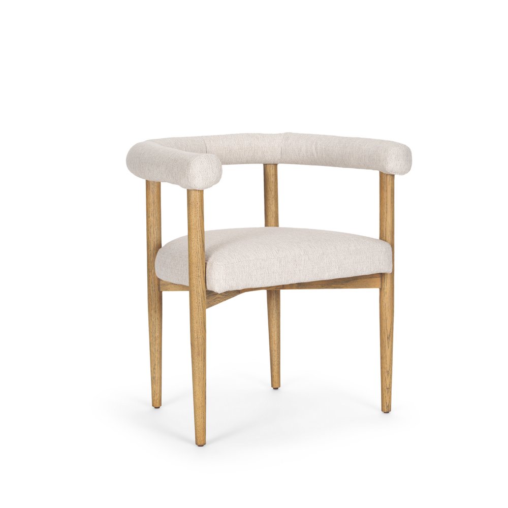 Beige and Brown Upholstered Cushion And Solid Wood Open Back Dining Arm Chair — view 3