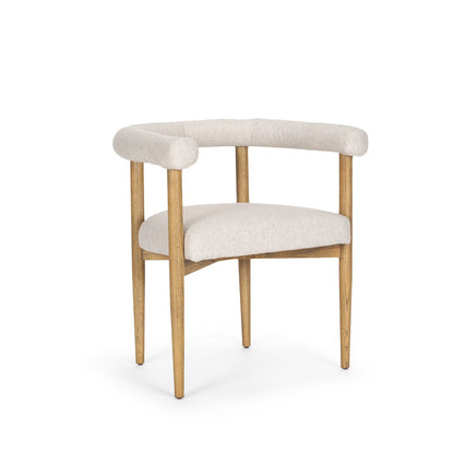 Beige and Brown Upholstered Cushion And Solid Wood Open Back Dining Arm Chair