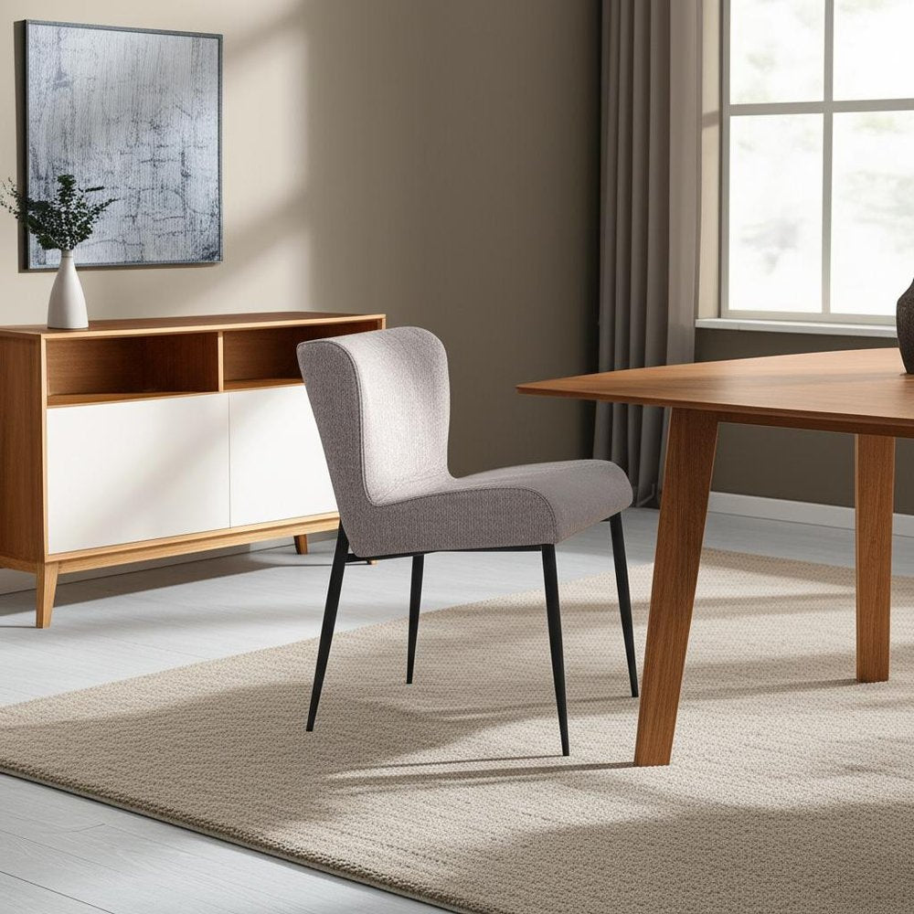 Gray and Black Upholstered Fabric And Metal Wing Back Dining Side Chair HomeRoots
