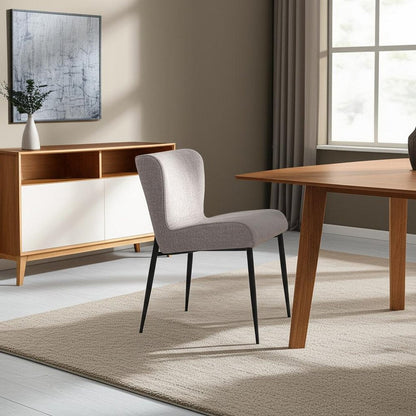 Gray and Black Upholstered Fabric And Metal Wing Back Dining Side Chair HomeRoots