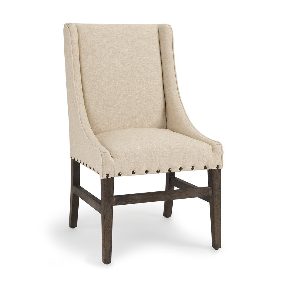 Cream and Brown Upholstered Linen And Solid Wood Dining Side Chair HomeRoots