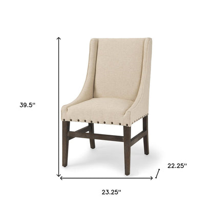 Cream and Brown Upholstered Linen And Solid Wood Dining Side Chair HomeRoots