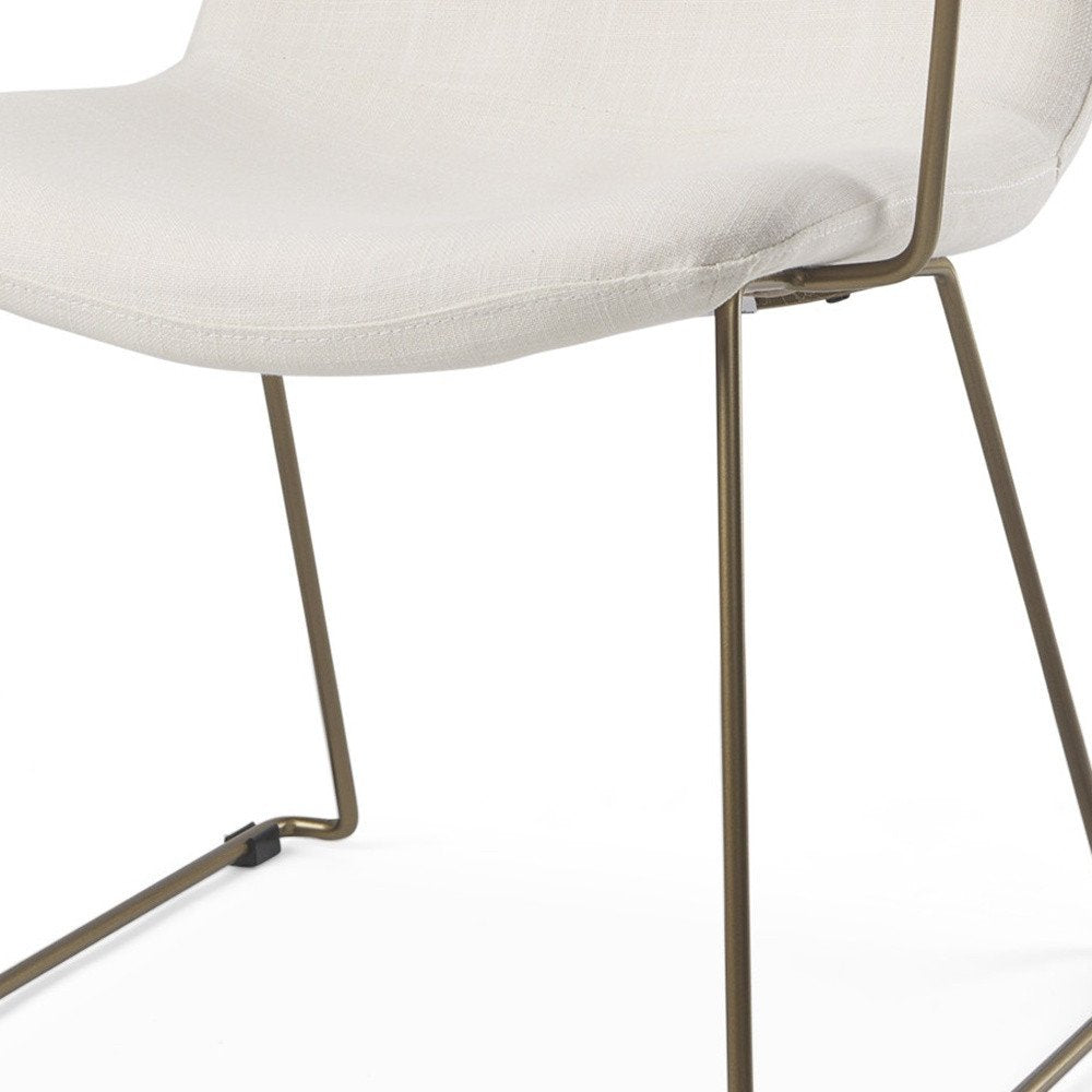 Beige and Gold Fabric and Wood Dining Arm Chair — view 2