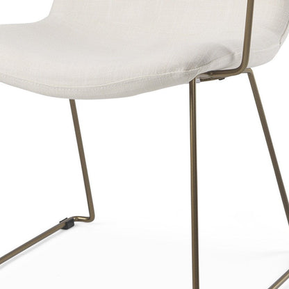 Beige and Gold Fabric and Wood Dining Arm Chair