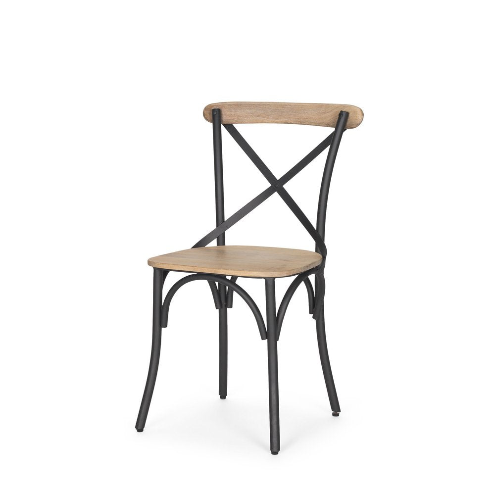Set of Two Light Brown and Black Solid Wood Cross Back Dining Side Chairs — view 1