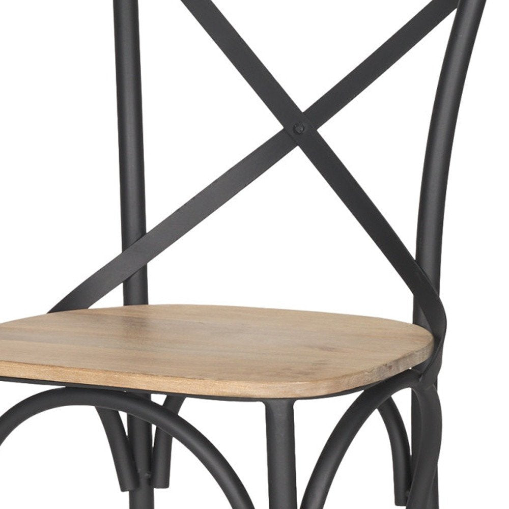 Set of Two Light Brown and Black Solid Wood Cross Back Dining Side Chairs — view 2