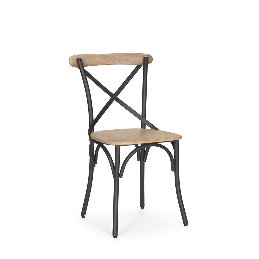 Set of Two Light Brown and Black Solid Wood Cross Back Dining Side Chairs HomeRoots