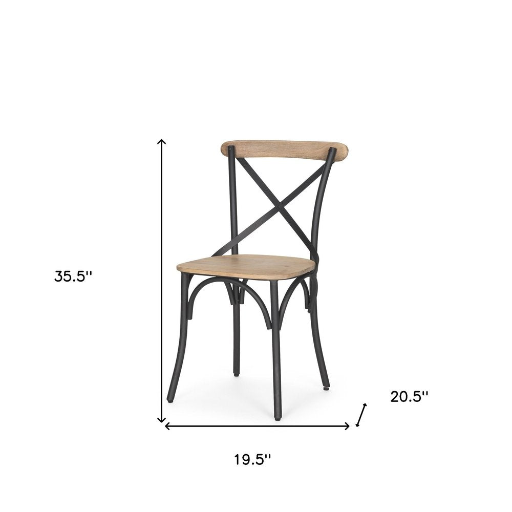 Set of Two Light Brown and Black Solid Wood Cross Back Dining Side Chairs HomeRoots