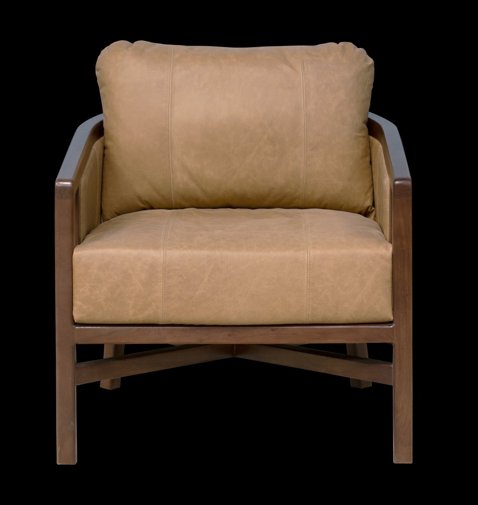 32" Brown Genuine Leather Arm Chair HomeRoots