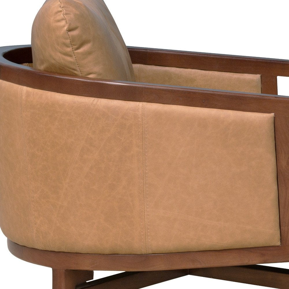 32" Brown Genuine Leather Arm Chair HomeRoots