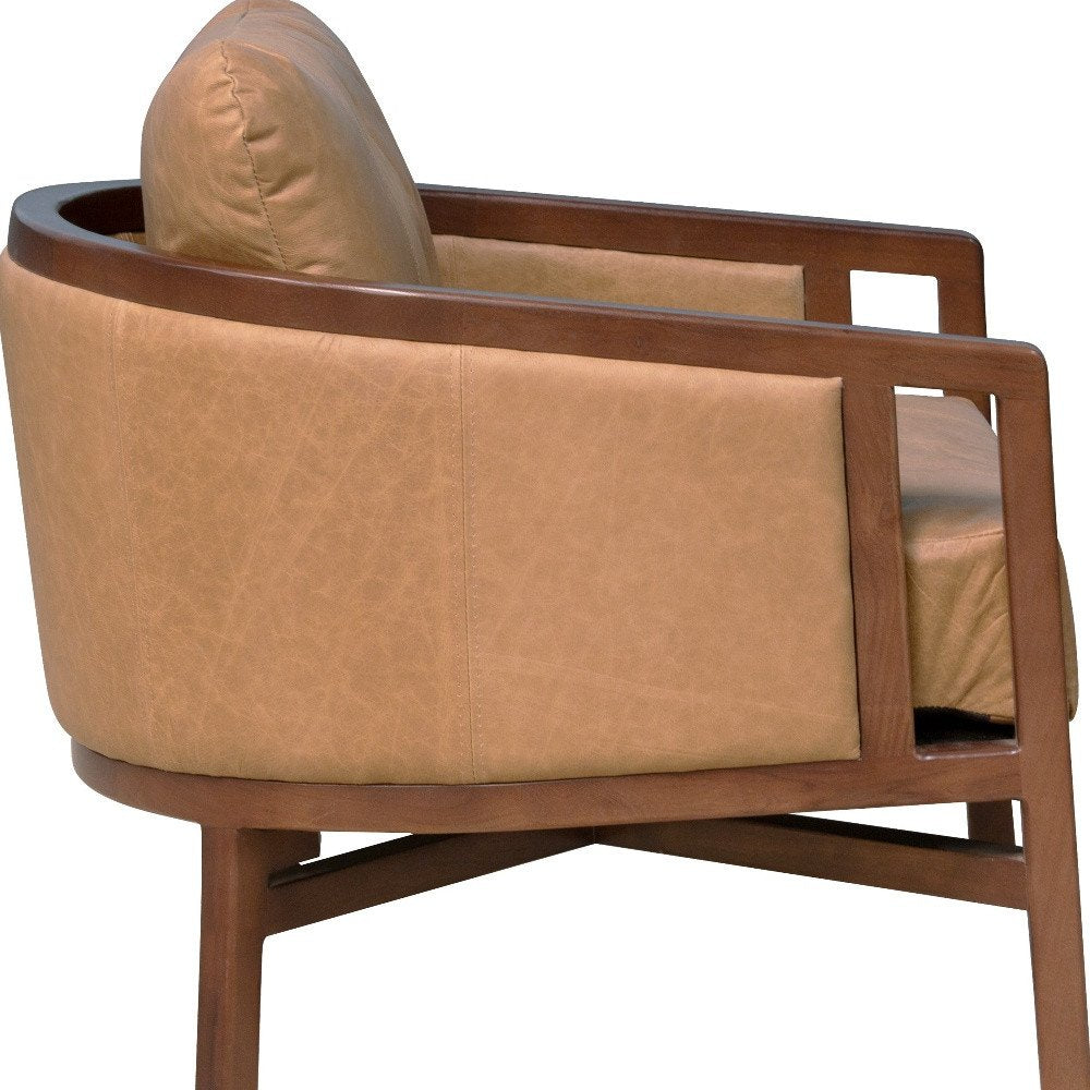 32" Brown Genuine Leather Arm Chair HomeRoots