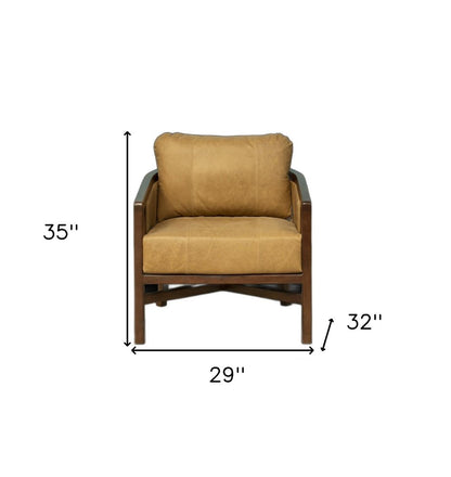 32" Brown Genuine Leather Arm Chair HomeRoots