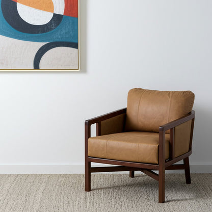 32" Brown Genuine Leather Arm Chair HomeRoots