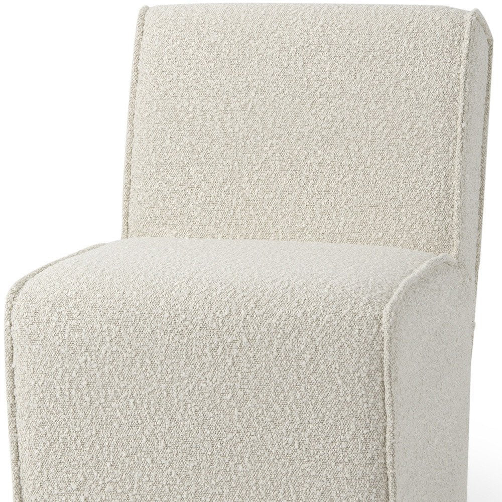 Set of Two Cream Boucle Swivel Dining Side Chairs With Wheels — view 2