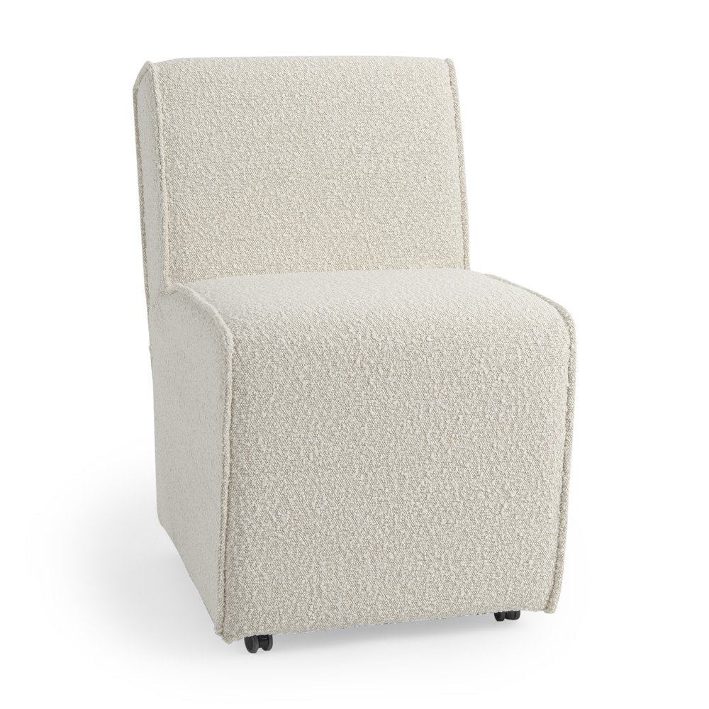 Set of Two Cream Boucle Swivel Dining Side Chairs With Wheels — view 3