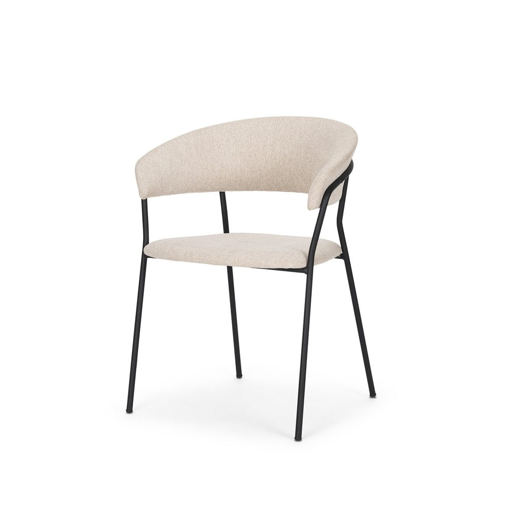 Set of Two Beige and Black Fabric Open Back Dining Arm Chairs HomeRoots