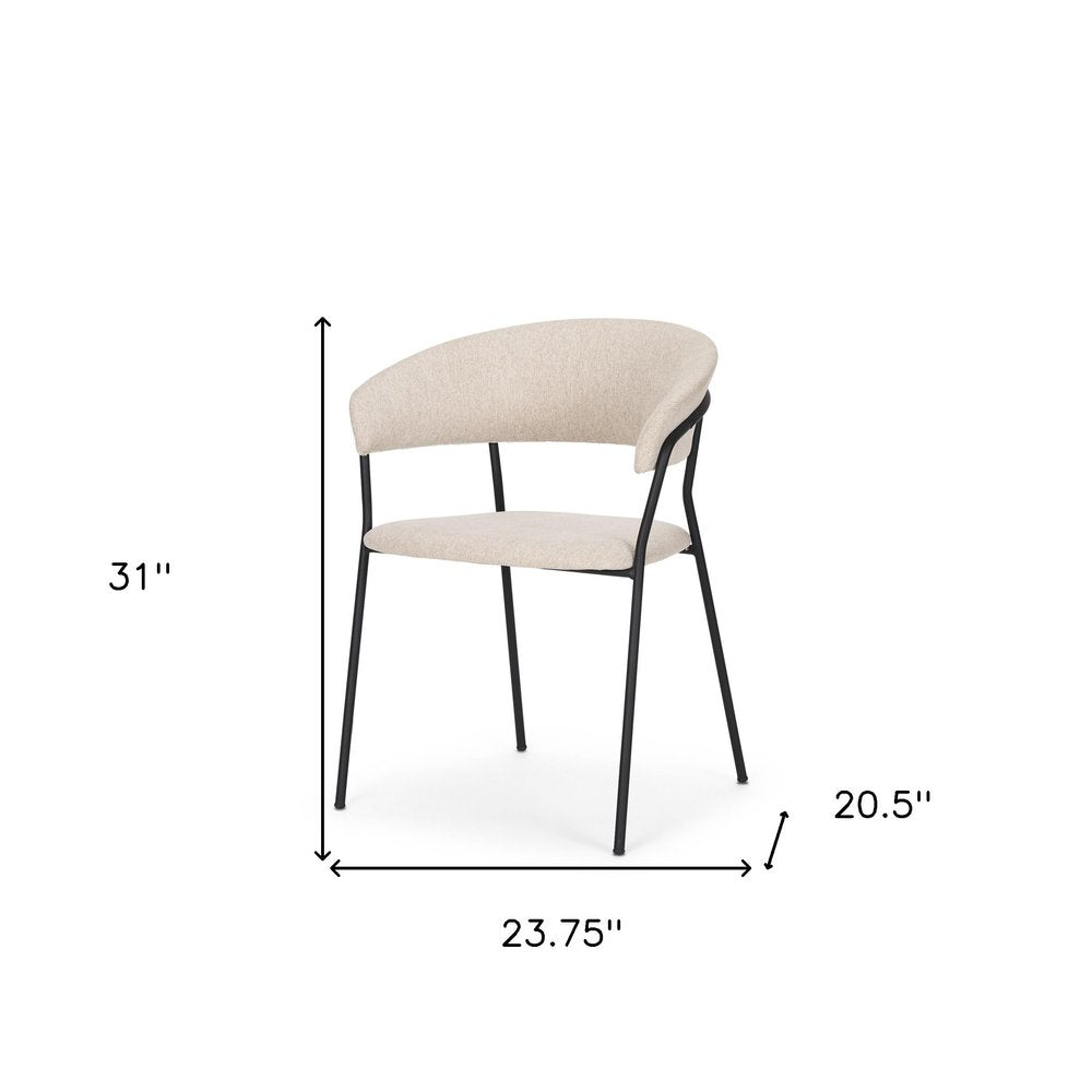 Set of Two Beige and Black Fabric Open Back Dining Arm Chairs HomeRoots