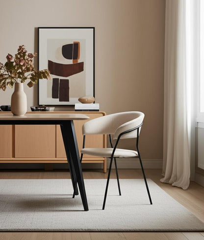 Set of Two Beige and Black Fabric Open Back Dining Arm Chairs HomeRoots