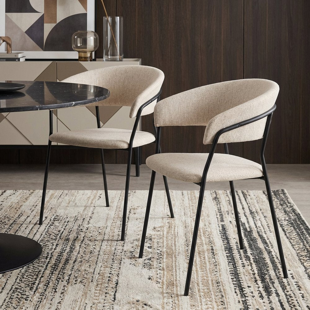 Set of Two Beige and Black Fabric Open Back Dining Arm Chairs HomeRoots