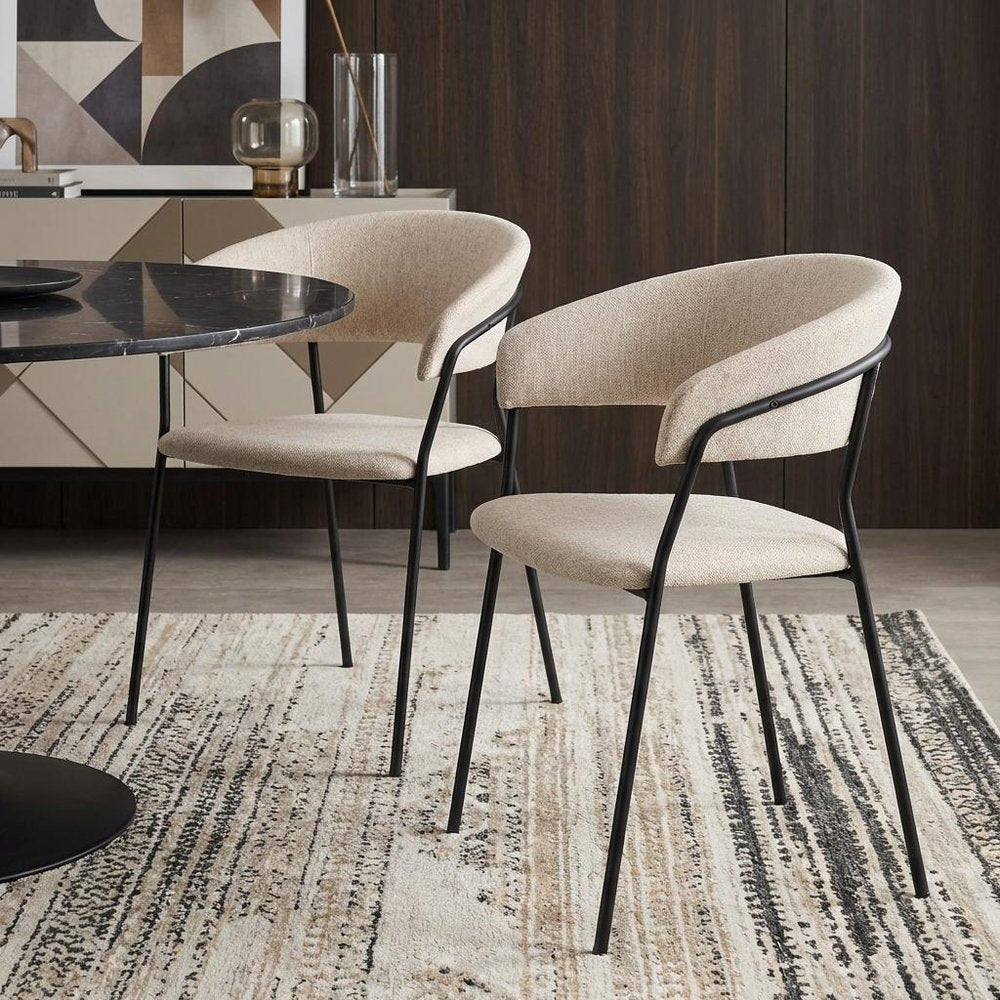 Set of Two Beige and Black Fabric Open Back Dining Arm Chairs HomeRoots